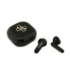 Guess Auriculares TWS Inalámbricos con Logo Metalizado y Estuche de Carga, Negros