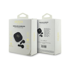 Guess Auriculares TWS Inalámbricos con Logo Metalizado y Estuche de Carga, Negros