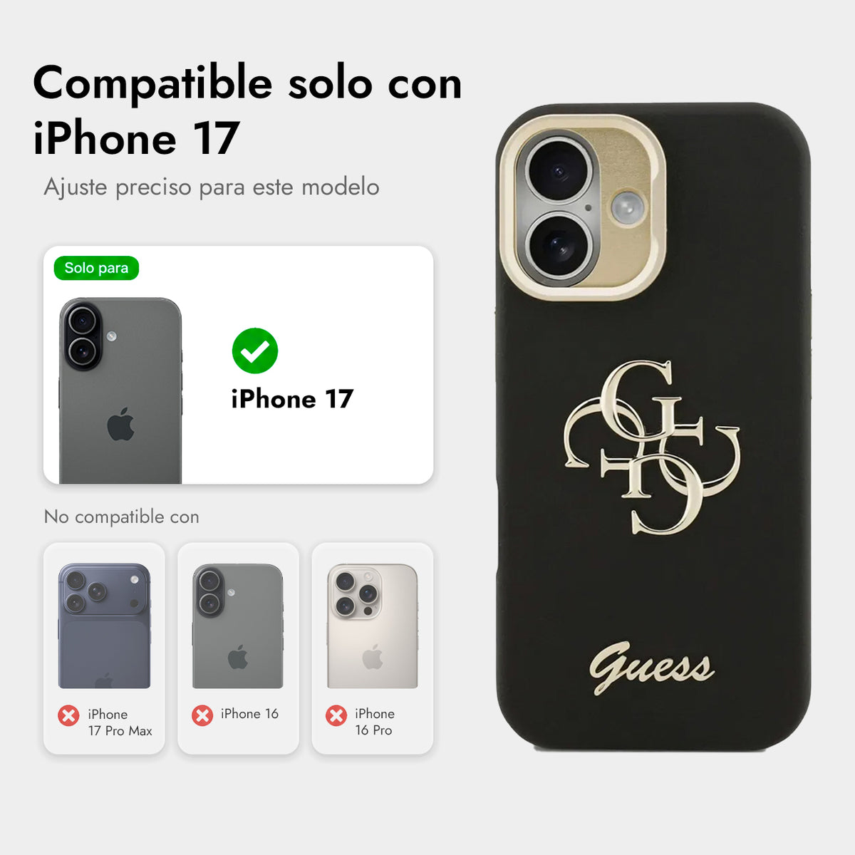 Guess iPhone 17 Case – Black Grained Effect Case with Stand and Logo, Drop Protection, and Precise Fit