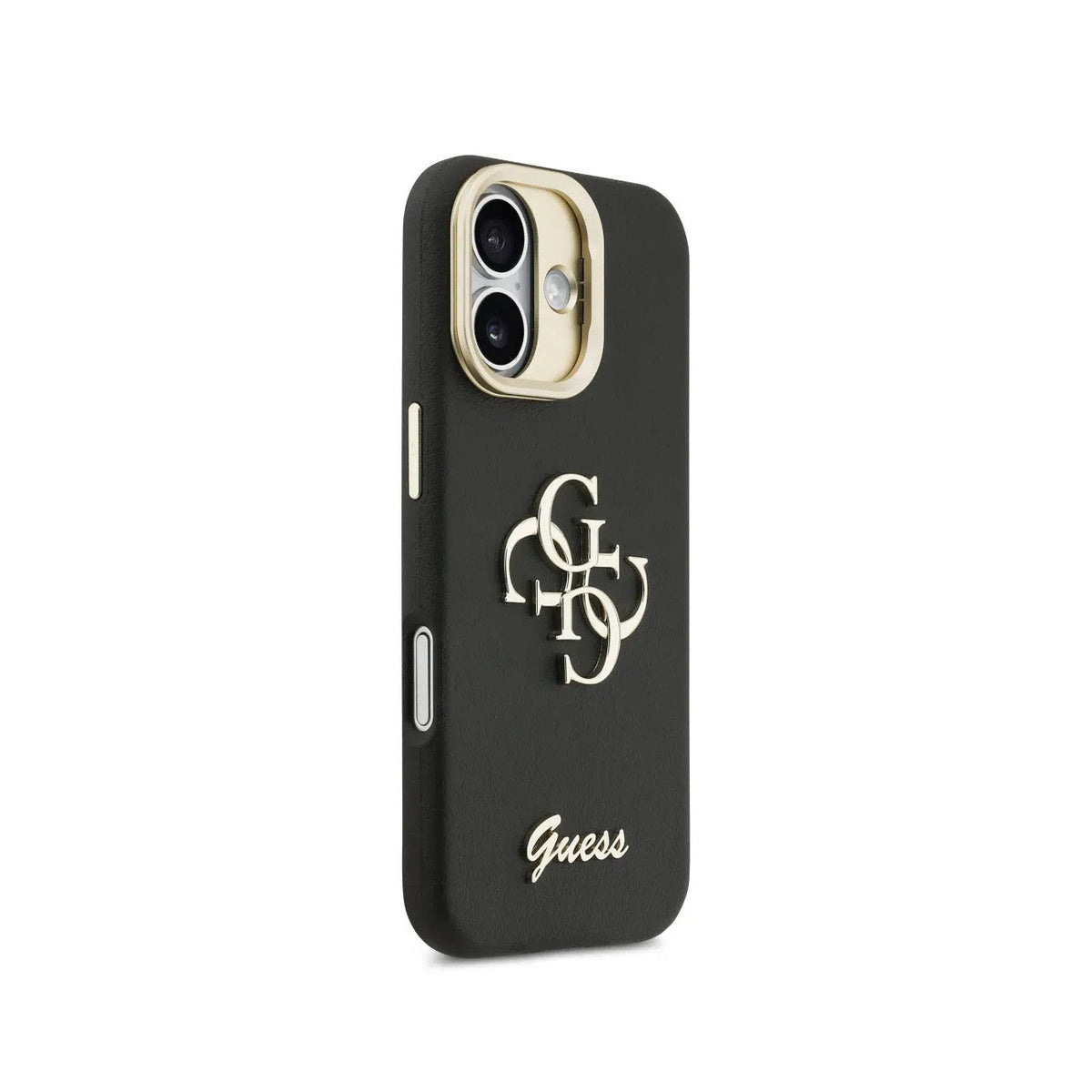 Guess iPhone 17 Case – Black Grained Effect Case with Stand and Logo, Drop Protection, and Precise Fit