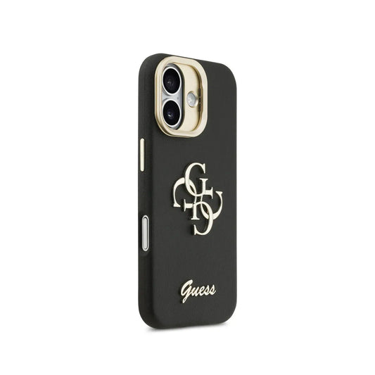 Guess Funda para iPhone 17 – Carcasa con Soporte y Efecto Granulado Negro con Logo, Protección Anticaídas y Ajuste Preciso