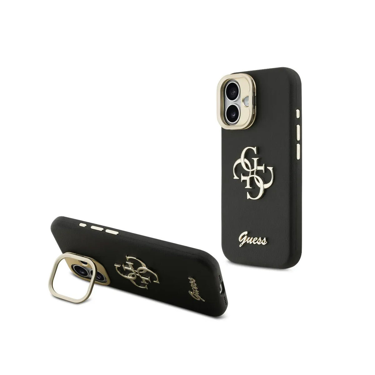 Guess iPhone 17 Case – Black Grained Effect Case with Stand and Logo, Drop Protection, and Precise Fit