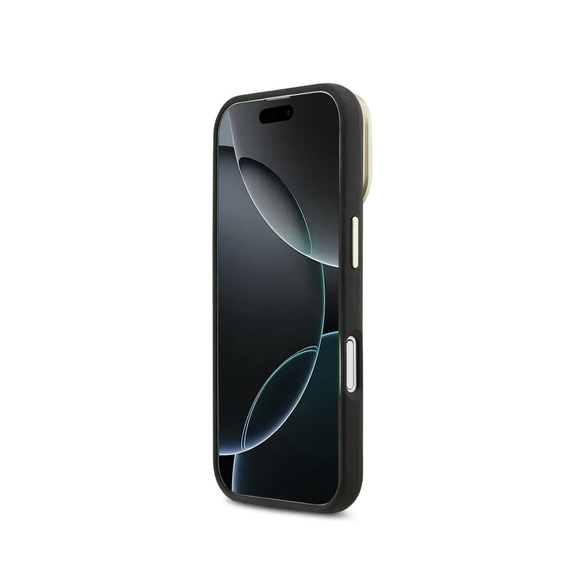 Guess iPhone 17 Case – Black Grained Effect Case with Stand and Logo, Drop Protection, and Precise Fit