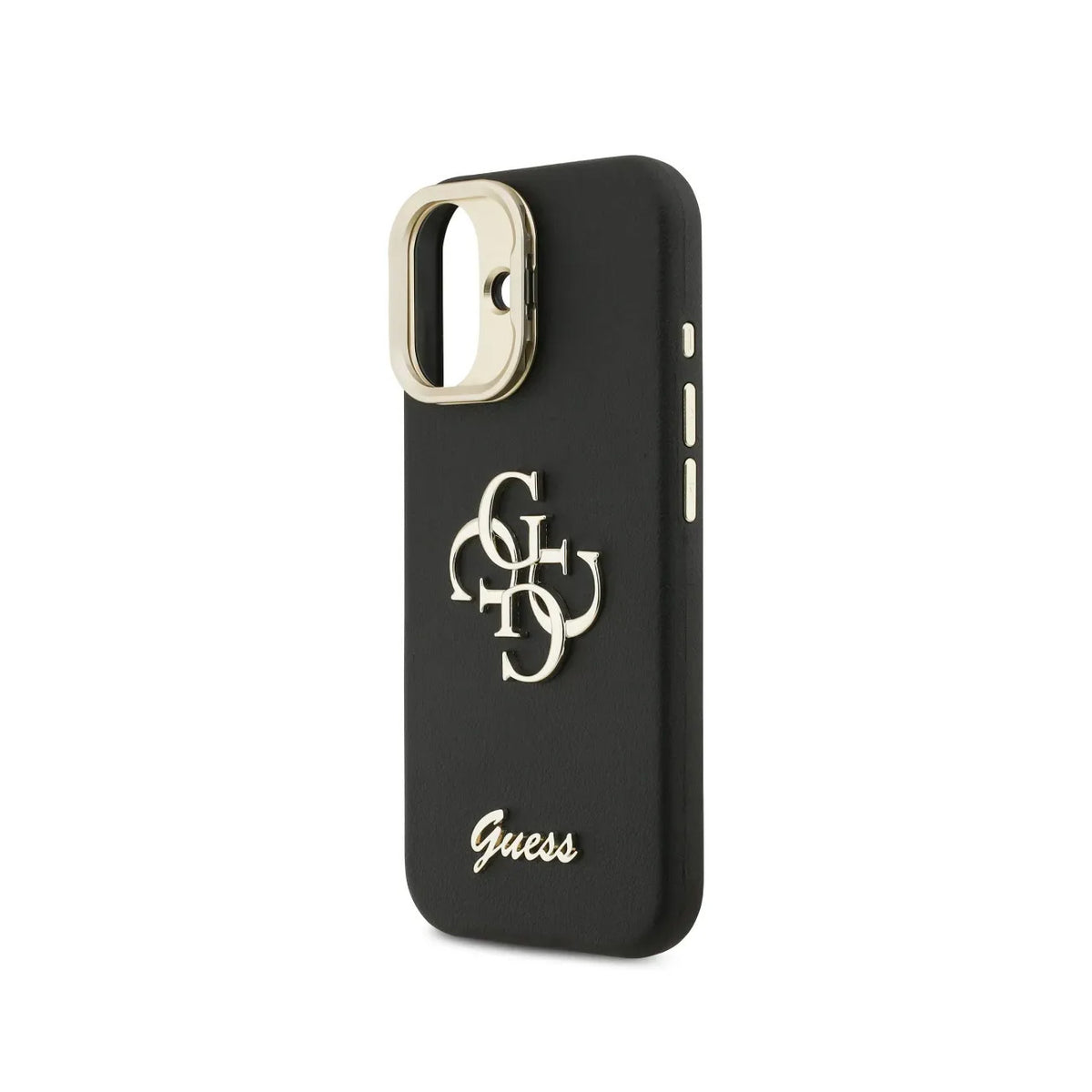 Guess iPhone 17 Case – Black Grained Effect Case with Stand and Logo, Drop Protection, and Precise Fit
