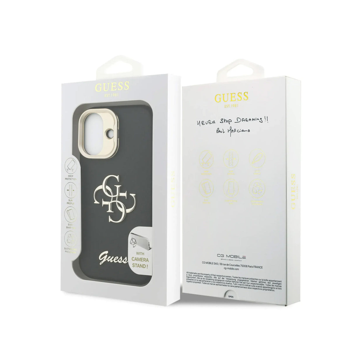 Guess iPhone 17 Case – Black Grained Effect Case with Stand and Logo, Drop Protection, and Precise Fit