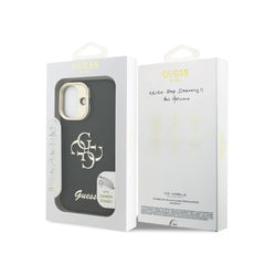 Guess Funda para iPhone 17 – Carcasa con Soporte y Efecto Granulado Negro con Logo, Protección Anticaídas y Ajuste Preciso