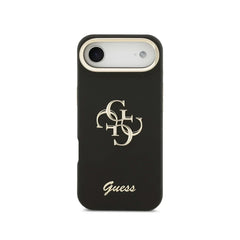 GUESS iPhone 17 Air Case – Black Grain Effect Case with Logo and Stand, Functional Design and Precise Fit