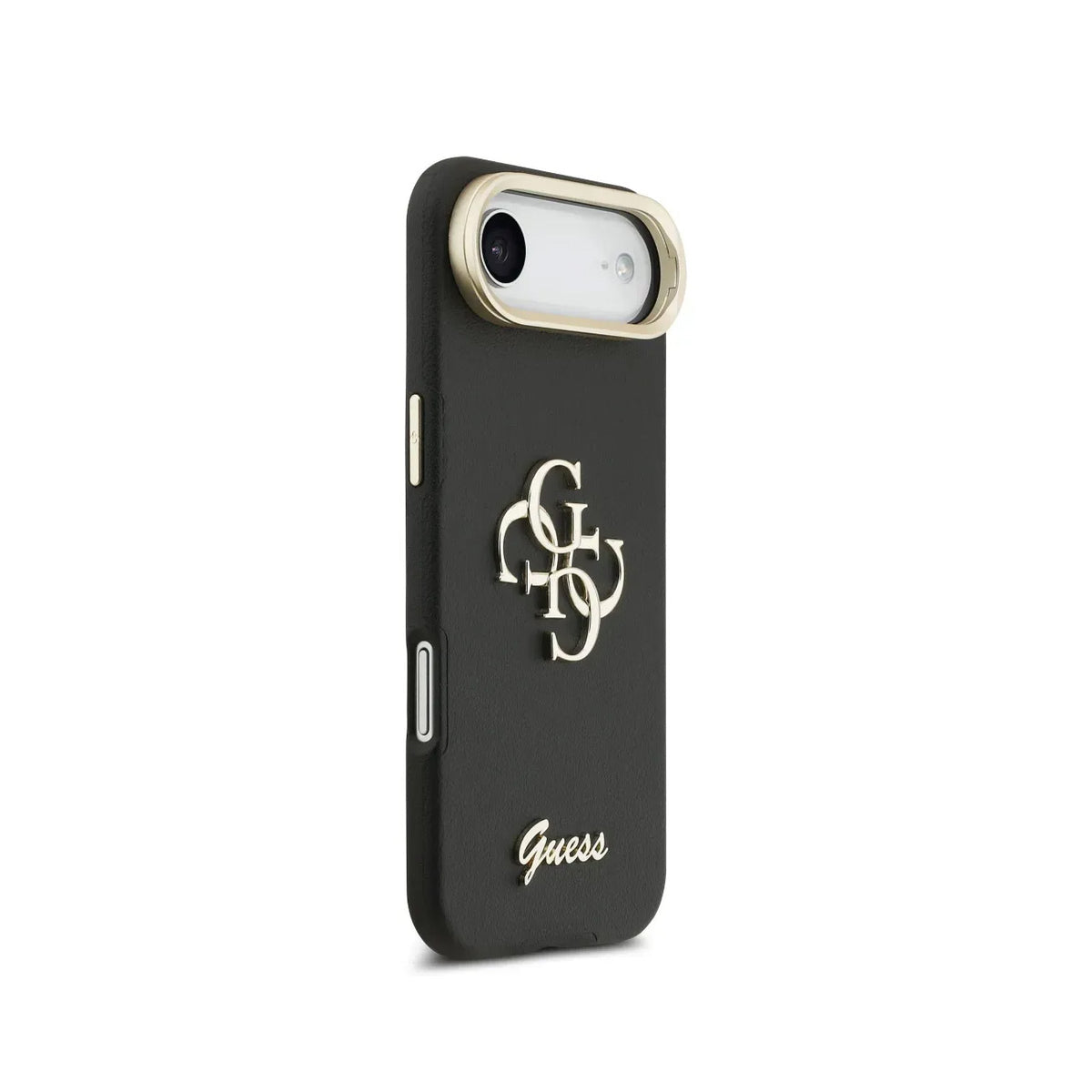 GUESS iPhone 17 Air Case – Black Grain Effect Case with Logo and Stand, Functional Design and Precise Fit