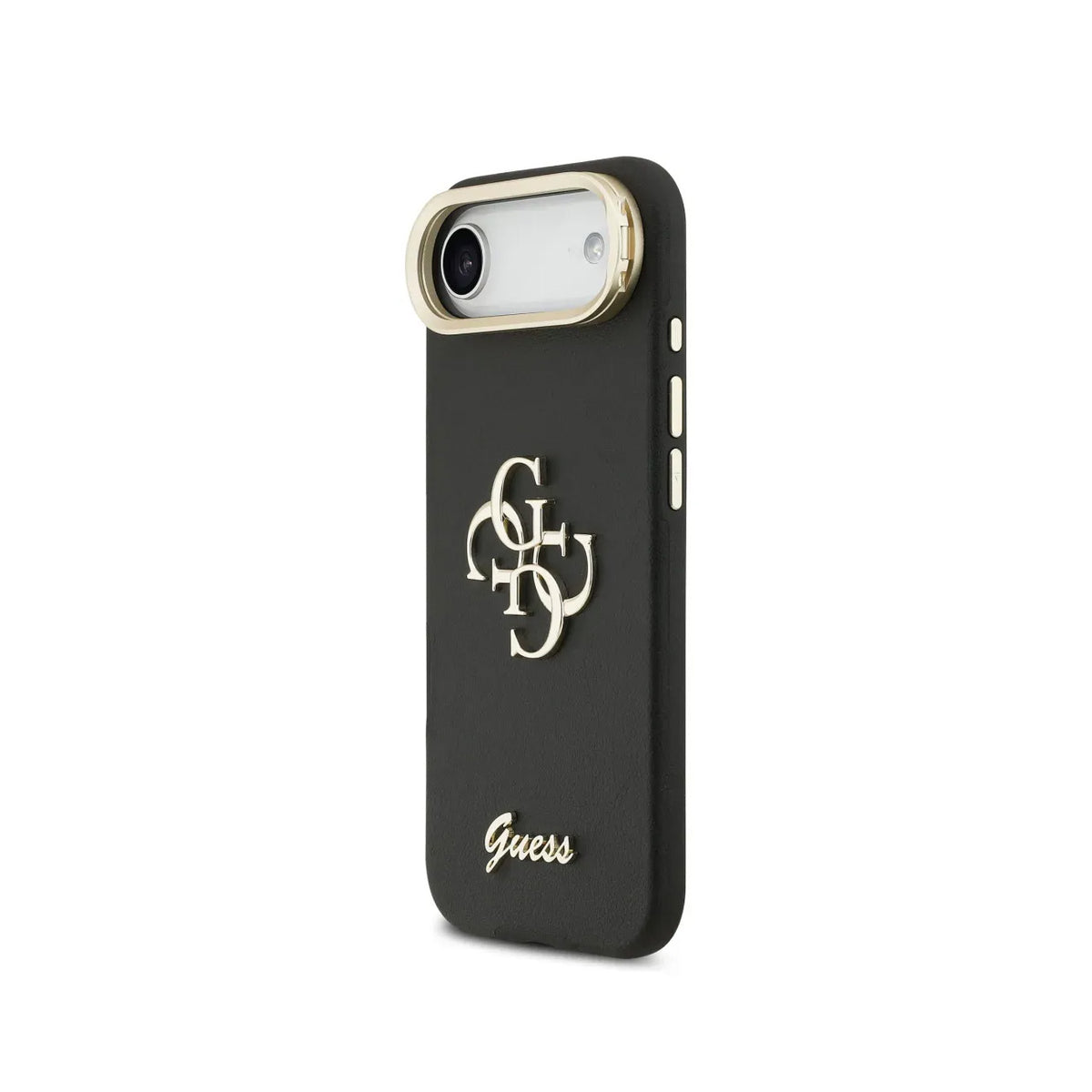 GUESS iPhone 17 Air Case – Black Grain Effect Case with Logo and Stand, Functional Design and Precise Fit