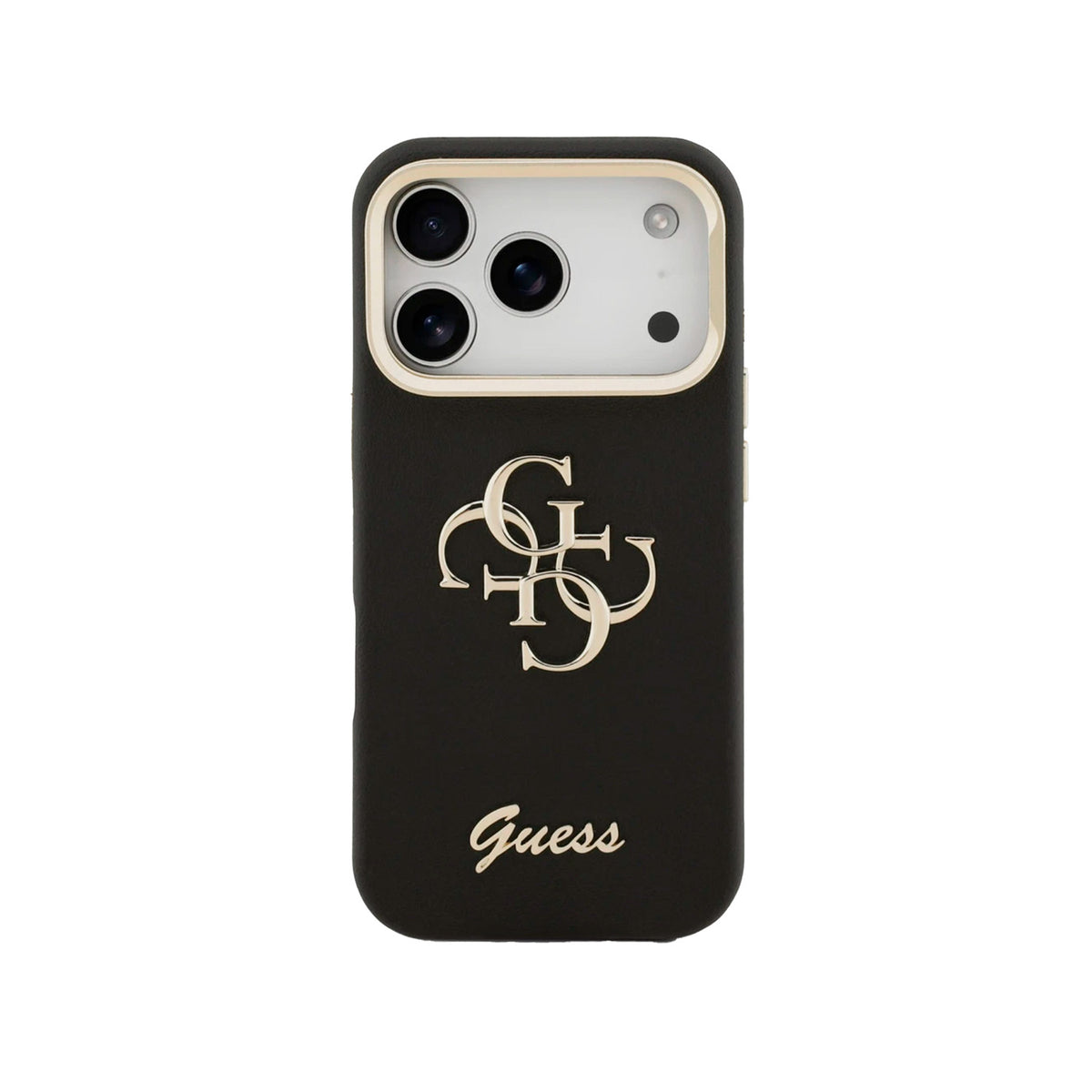 GUESS Funda Efecto Granulado con Logo 4G para iPhone 17 Pro/18 Pro con Soporte Integrado, Negra