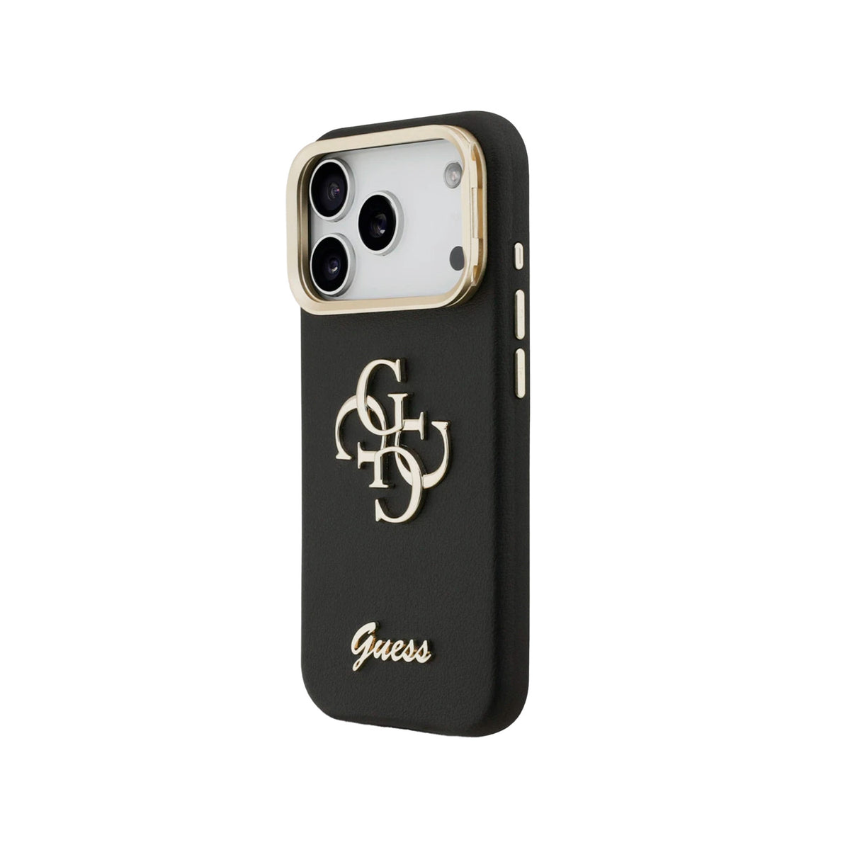 GUESS Funda Efecto Granulado con Logo 4G para iPhone 17 Pro/18 Pro con Soporte Integrado, Negra