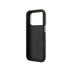 GUESS Funda para iPhone 17 Pro – Carcasa Efecto Granulado Negra con Logo y Soporte, Diseño Funcional y Ajuste Preciso
