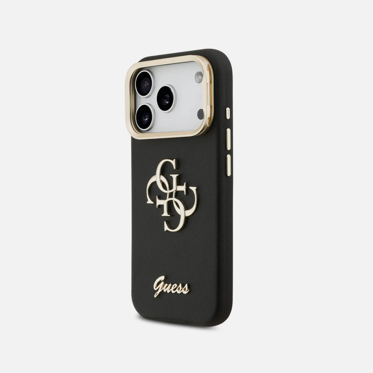 GUESS Funda Efecto Granulado Logo 4G para iPhone 17 Pro Max/18 Pro Max con Soporte Integrado, Negra