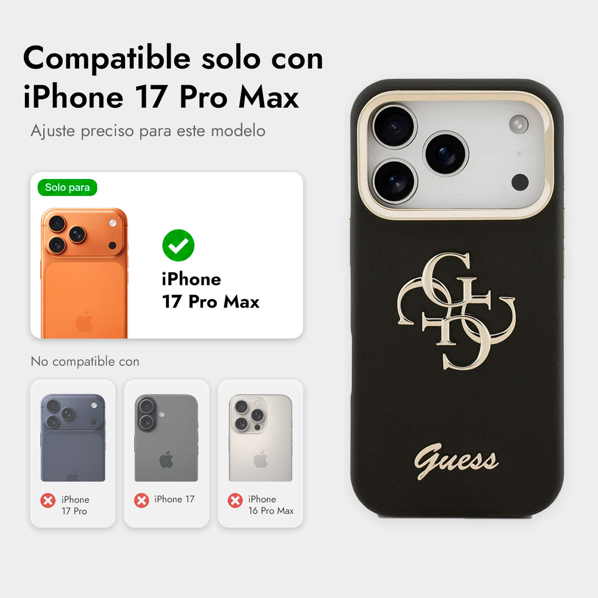 GUESS Funda Efecto Granulado Logo 4G para iPhone 17 Pro Max/18 Pro Max con Soporte Integrado, Negra
