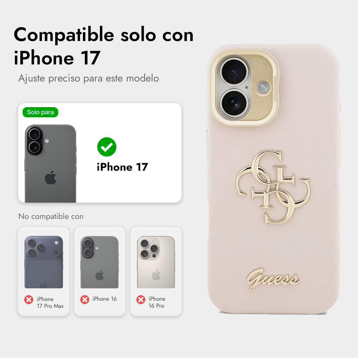 Guess Funda Efecto Granulado Logo 4G para iPhone 17 con Soporte y Protección Anticaídas, Rosa