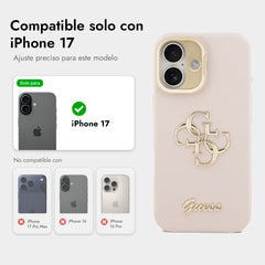 Guess Funda Efecto Granulado Logo 4G para iPhone 17 con Soporte y Protección Anticaídas, Rosa