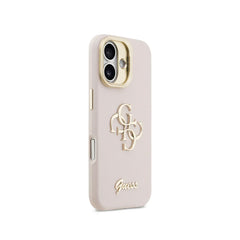 Guess Funda para iPhone 17 – Carcasa con Soporte y Efecto Granulado Rosa con Logo, Protección Anticaídas y Ajuste Preciso