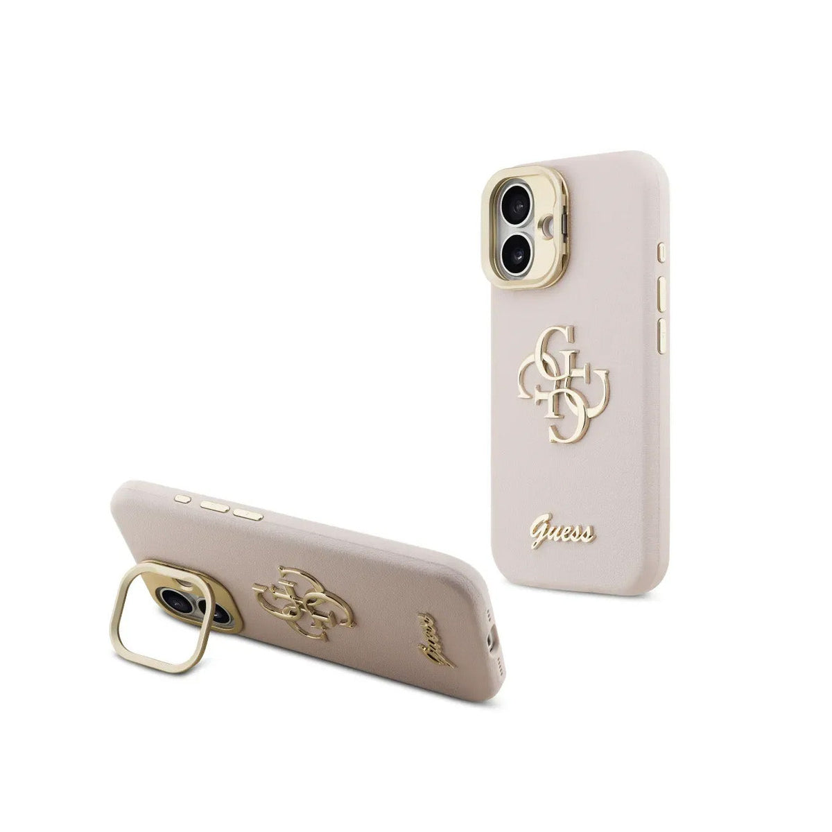 Guess Funda Efecto Granulado Logo 4G para iPhone 17 con Soporte y Protección Anticaídas, Rosa