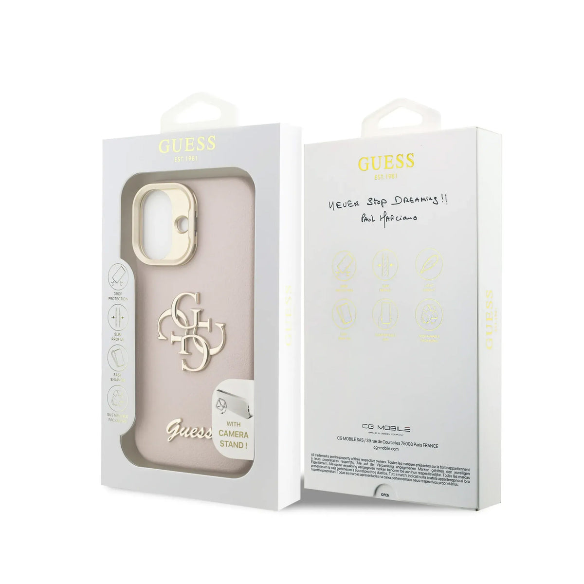 Guess Funda Efecto Granulado Logo 4G para iPhone 17 con Soporte y Protección Anticaídas, Rosa