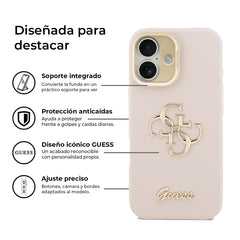 Guess Funda Efecto Granulado Logo 4G para iPhone 17 con Soporte y Protección Anticaídas, Rosa