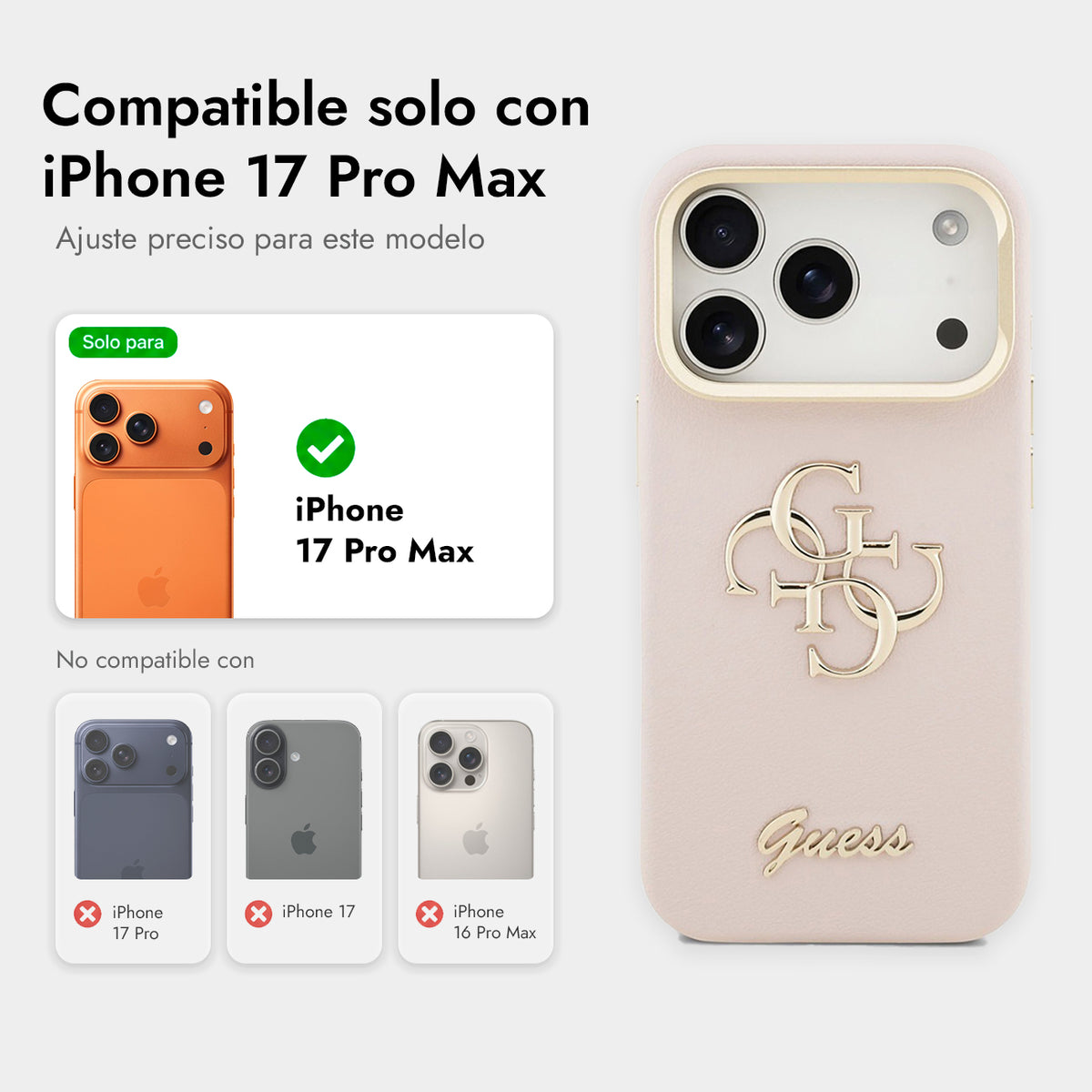 Guess Funda Efecto Granulado Logo Clásico para iPhone 17 Pro Max/18 Pro Max con Soporte Integrado y Protección Anticaídas, Rosa