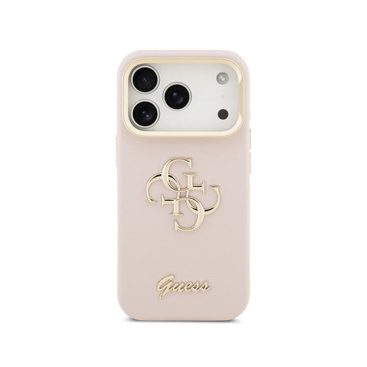 Guess Funda para iPhone 17 Pro Max – Carcasa Efecto Granulado Rosa con Logo Guess y Soporte Integrado, Protección Anticaídas y Ajuste Preciso