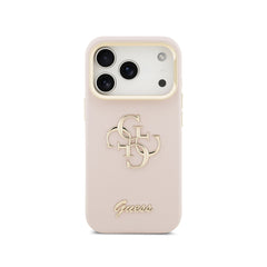 Guess Funda Efecto Granulado Logo Clásico para iPhone 17 Pro Max con Soporte Integrado y Protección Anticaídas, Rosa