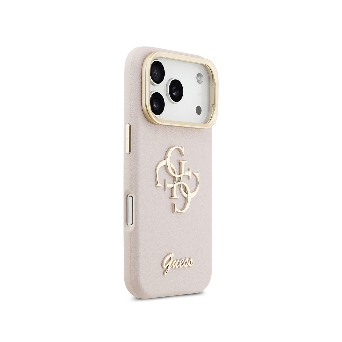 GUESS Funda Efecto Granulado con Logo Clásico para iPhone 17 Pro/18 Pro con Soporte Integrado, Rosa