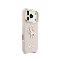 Guess Funda Efecto Granulado Logo Clásico para iPhone 17 Pro con Soporte Integrado y Protección Anticaídas, Rosa