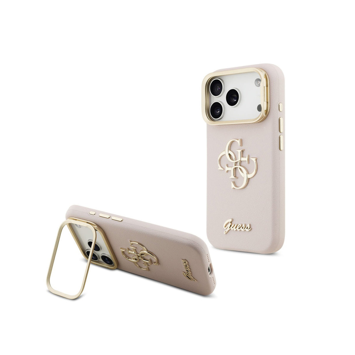 GUESS Funda Efecto Granulado con Logo Clásico para iPhone 17 Pro/18 Pro con Soporte Integrado, Rosa