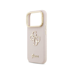 Guess Funda Efecto Granulado Logo Clásico para iPhone 17 Pro con Soporte Integrado y Protección Anticaídas, Rosa