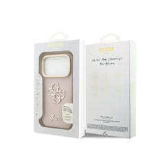 Guess Funda Efecto Granulado Logo Clásico para iPhone 17 Pro con Soporte Integrado y Protección Anticaídas, Rosa