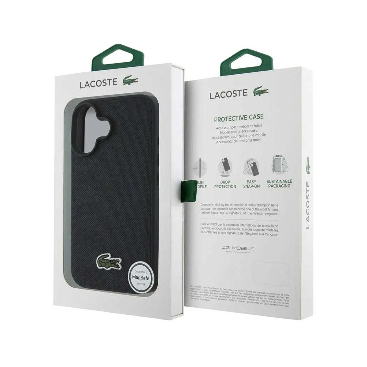 Lacoste Funda Petit Piqué para iPhone 17 Compatible con MagSafe, Negro