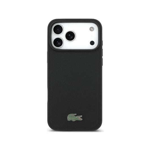 Lacoste Funda para iPhone 17 Pro – Carcasa de PVC con MagSafe Negro Petit Piqué con Logo Lacado, Protección Segura y Ajuste Preciso