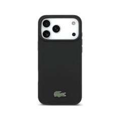Lacoste iPhone 17 Pro Max Case - Black Petit Piqué PVC Case with MagSafe and Lacquered Logo, Secure Protection and Precise Fit