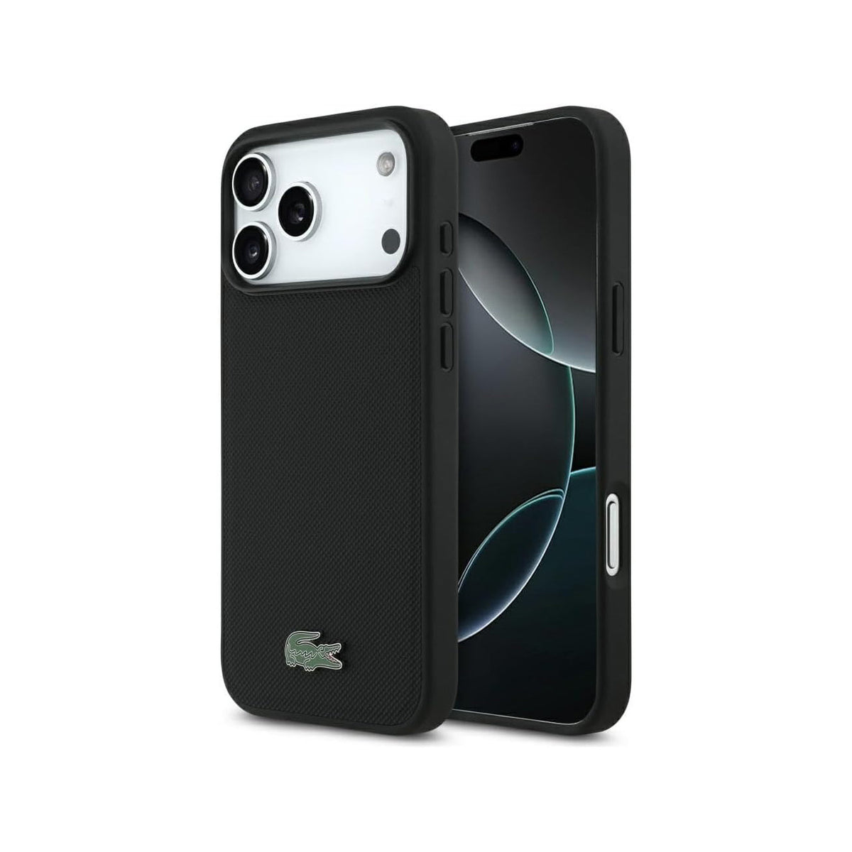 Lacoste Funda Petit Piqué con Logo Lacado para iPhone 17 Pro/18 Pro Compatible con MagSafe, Negro