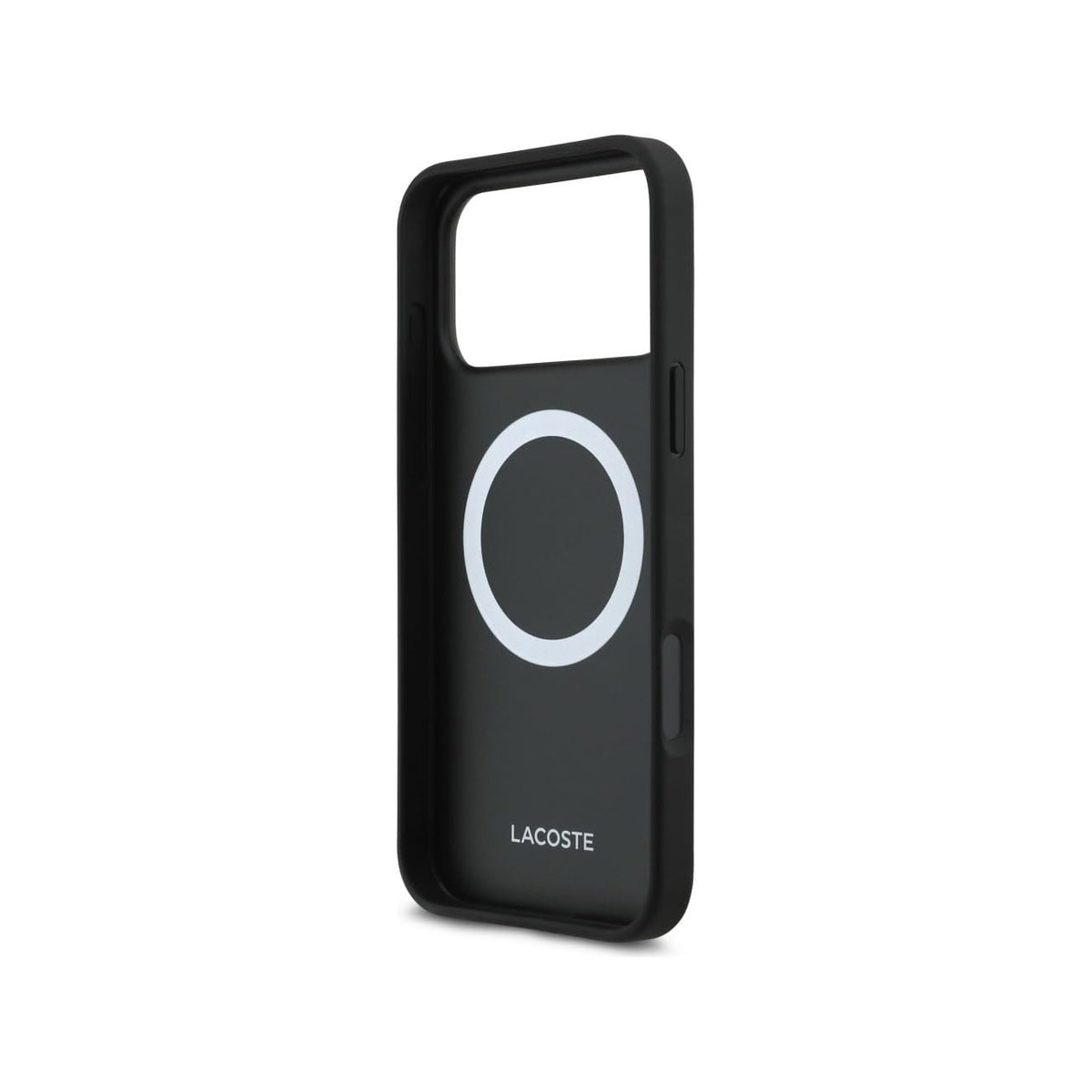 Lacoste Funda Petit Piqué con Logo Lacado para iPhone 17 Pro/18 Pro Compatible con MagSafe, Negro
