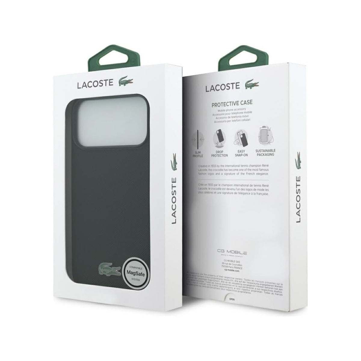 Lacoste Funda Petit Piqué con Logo Lacado para iPhone 17 Pro Max/18 Pro Max Compatible con MagSafe, Negro