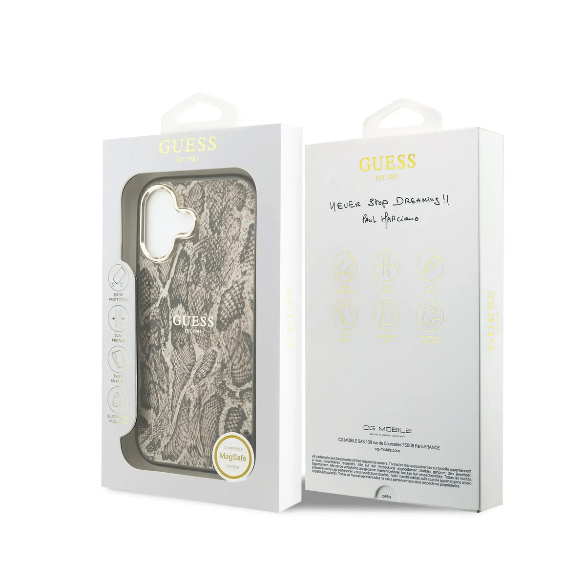Guess Funda Estampado Pitón para iPhone 17 Compatible con MagSafe y Protección Anticaídas, Marrón