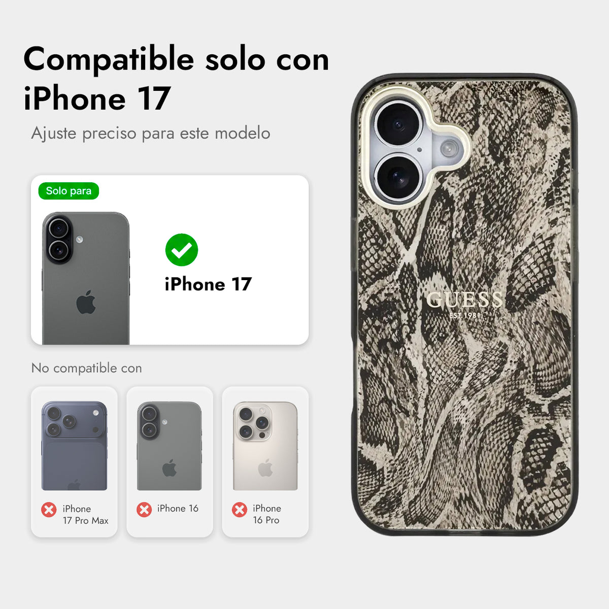Guess Funda Estampado Pitón para iPhone 17 Compatible con MagSafe y Protección Anticaídas, Marrón