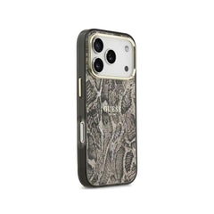 GUESS Funda para iPhone 17 Pro – Carcasa PC+TPU con MagSafe Estampado Pitón Marrón, Diseño Elegante y Ajuste Preciso