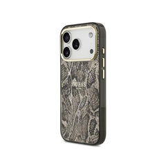 GUESS Funda para iPhone 17 Pro – Carcasa PC+TPU con MagSafe Estampado Pitón Marrón, Diseño Elegante y Ajuste Preciso