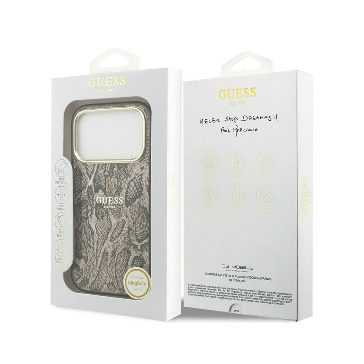 GUESS Funda Estampado Pitón para iPhone 17 Pro/18 Pro Compatible con MagSafe, Marrón