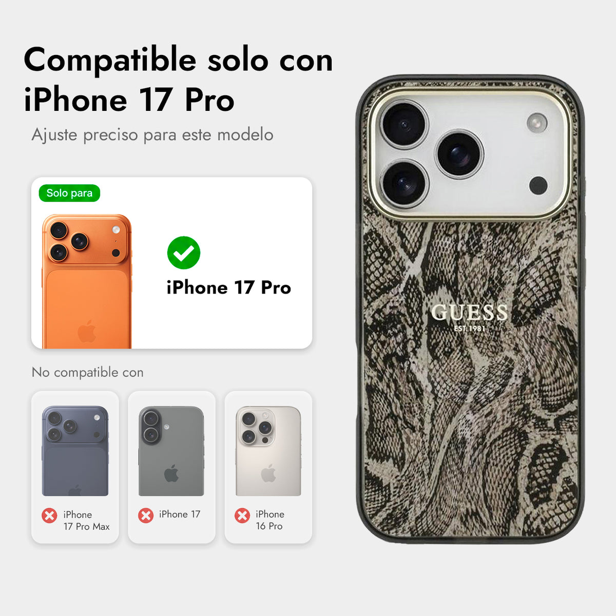 GUESS Funda Estampado Pitón para iPhone 17 Pro/18 Pro Compatible con MagSafe, Marrón