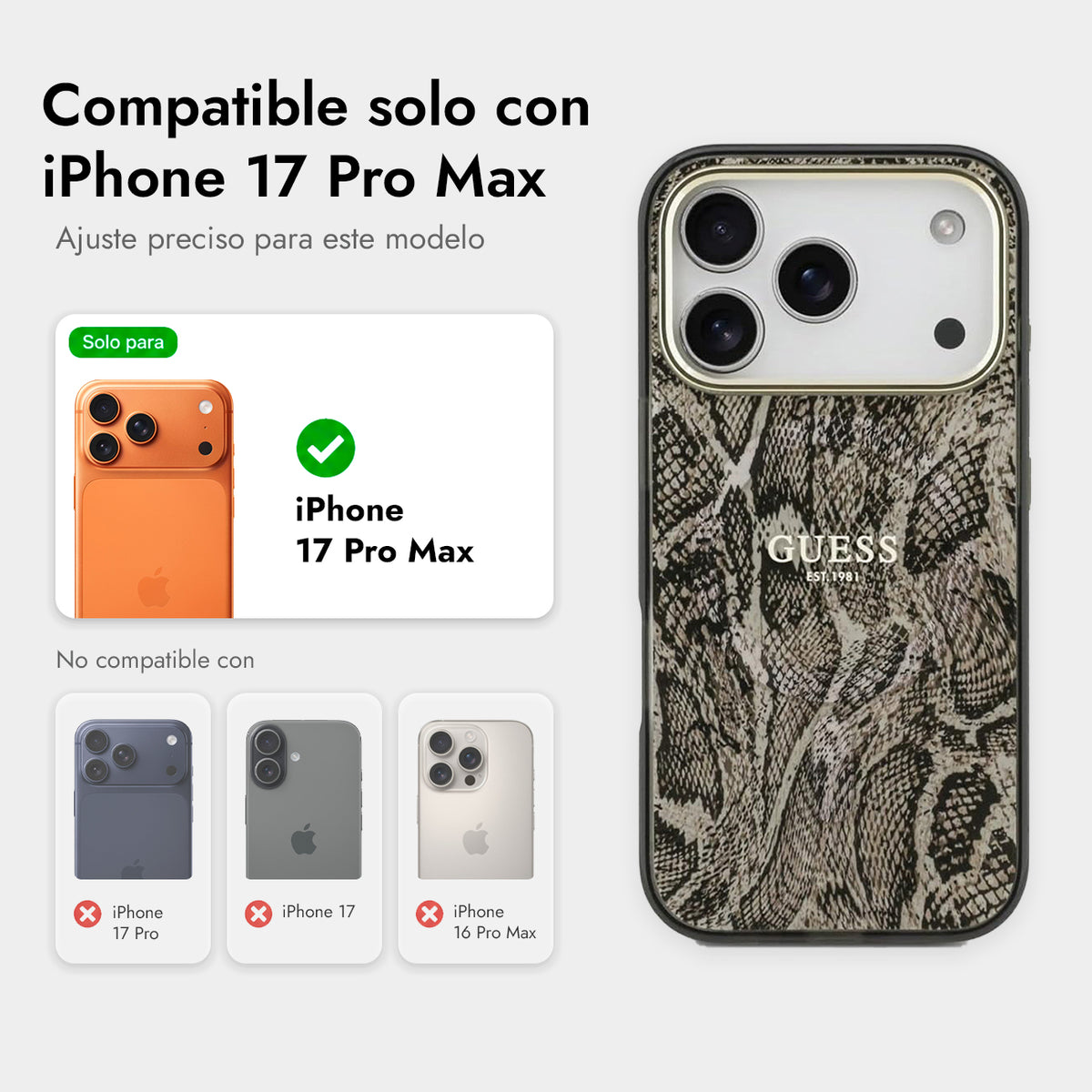 Guess Funda Estampado Pitón para iPhone 17 Pro Max/18 Pro Max Compatible con MagSafe y Protección Anticaídas, Marrón