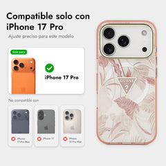 Guess iPhone 17 Pro Case – PC + TPU Case Compatible with MagSafe, Pink Jungle Print and Drop Protection