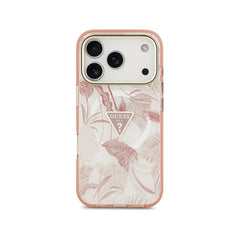 Guess Funda para iPhone 17 Pro – Carcasa PC + TPU Compatible con MagSafe, Estampado Selvático Rosa y Protección Anticaídas