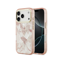 Guess Funda para iPhone 17 Pro – Carcasa PC + TPU Compatible con MagSafe, Estampado Selvático Rosa y Protección Anticaídas