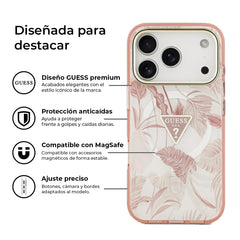 Guess iPhone 17 Pro Case – PC + TPU Case Compatible with MagSafe, Pink Jungle Print and Drop Protection