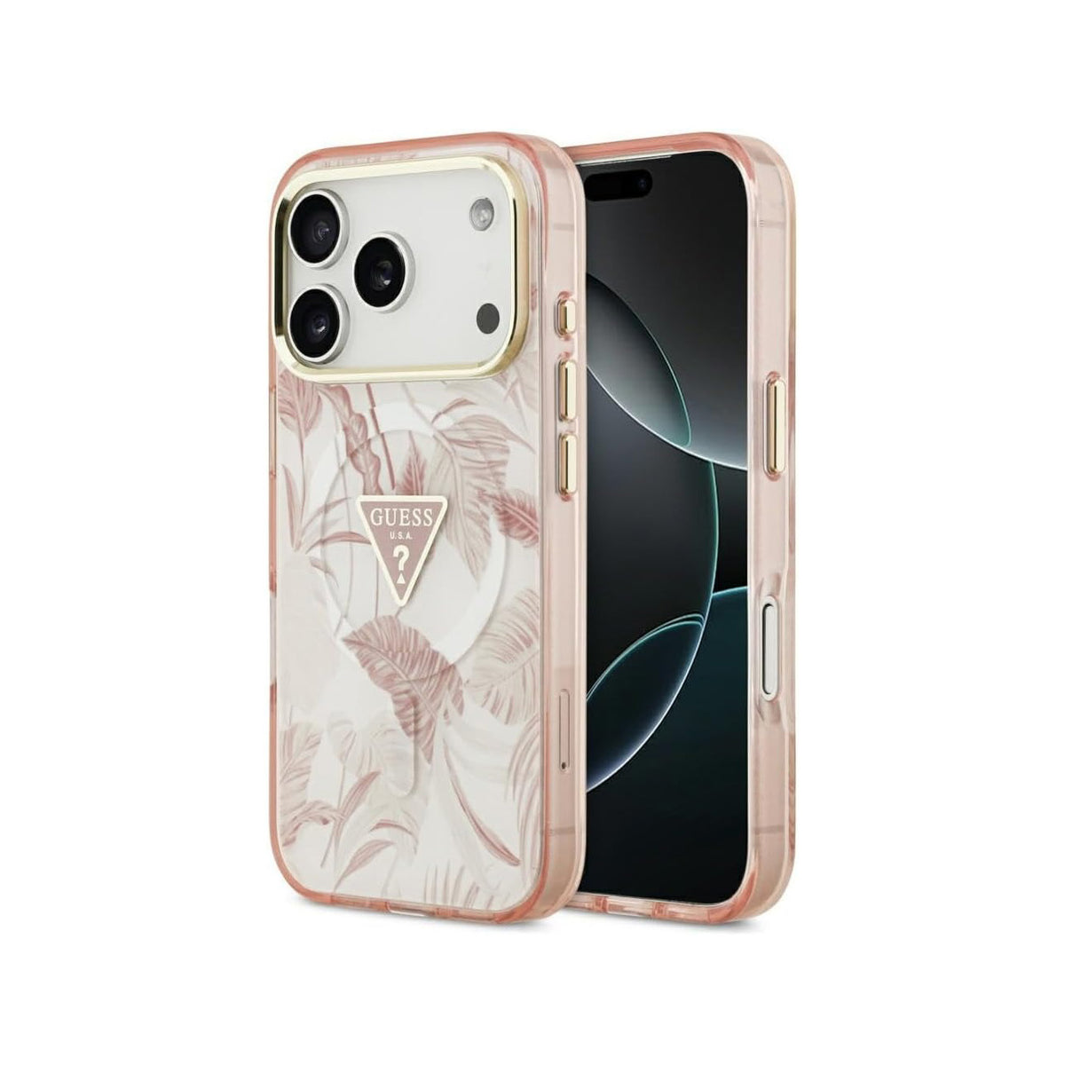 Guess Funda Estampado Selvático para iPhone 17 Pro Max/18 Pro Max Compatible con MagSafe y Protección Anticaídas, Rosa
